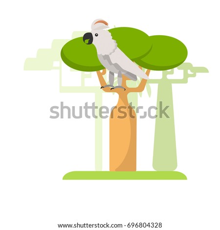 A parrot sitting on a tree, a flat image