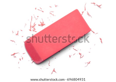 Used Pink Eraser in Use Isolated on White Background. Royalty-Free Stock Photo #696804931