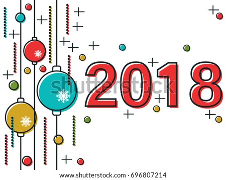 Christmas and New Year 2018 thin line flat style vector background