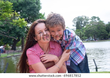 Mother and son in the park in summer