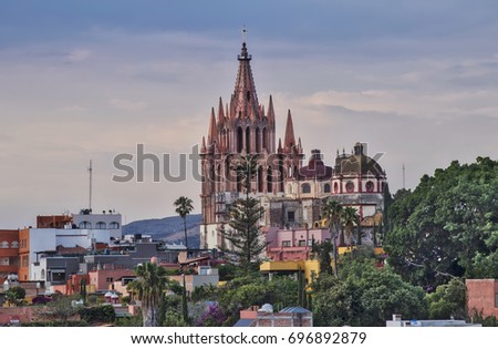 image of the Parrish of San Miguel archangel, named "La Parroquia"  in San Miguel de Allende, Guanajuato. Located in a small magical town in the historical center of Guanajuato Mexico. 