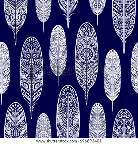 Ethnic tribal feather pattern. Could be used for fabric, coloring book.