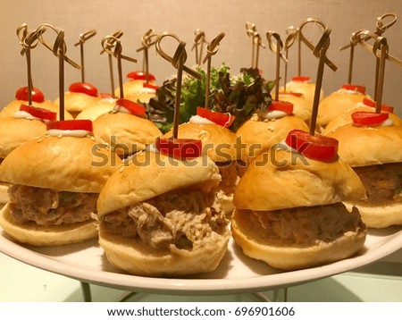 Mini sandwiches tuna on the party set