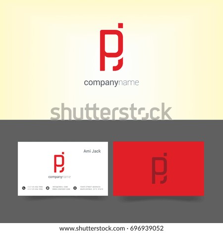 P J joint letter logo design with business card template