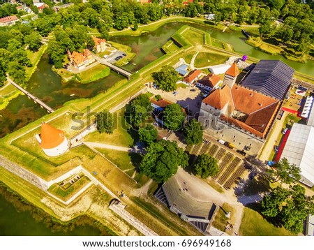 Saarema Island, Estonia: aerial top view of Kuressaare Episcopal Castle in the summer