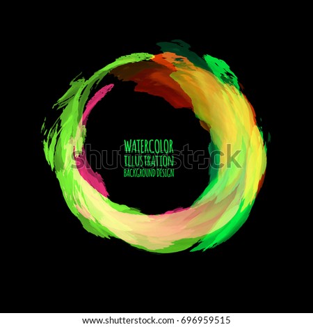Neon paint abstract round. Glowing retro frame. Vintage fluorescent circle symbol. Burning a pointer to a black wall in a club, bar, cafe. Design element for sign, poster, banner. Vector illustration