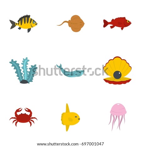 Underwater fauna icons set. Flat set of 9 underwater fauna vector icons for web isolated on white background
