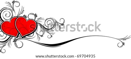 hearts with floral ornaments isolated on white background, individual objects very easy to edit in vector format