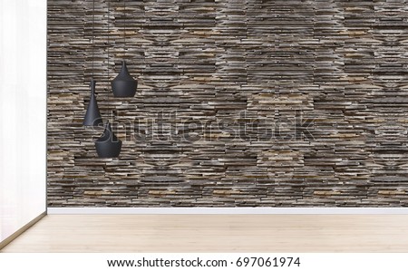 empty living room interior decoration wooden floor, stone wall concept. decorative background for home, office, bedroom