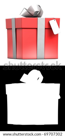 Wrapped red gift box with empty cardboard. Hi-res multi angle 3D rendered image with alpha mask and clipping paths.