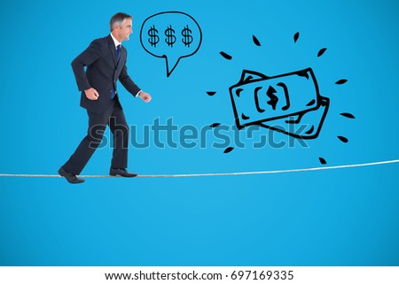 Businessman walking on white background against blue background