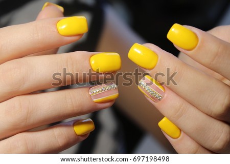 Youth manicure design nails with rhinestones and