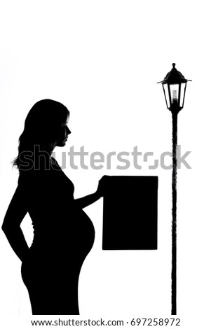 a silhouette of  Pregnant woman on a white background