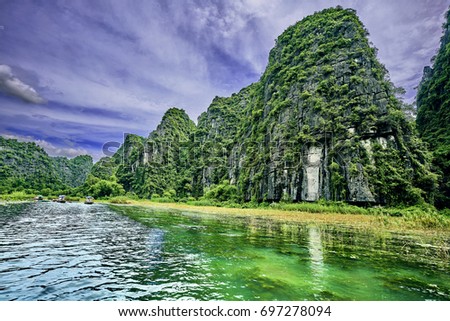 beautiful green limestone mountains in vietnam asia.