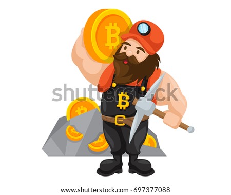 Modern Cute Bitcoin Miner Character Illustration