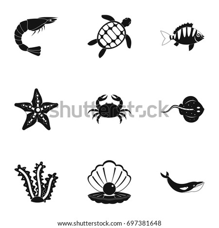 Sea nature icons set. Simple set of 9 sea nature vector icons for web isolated on white background