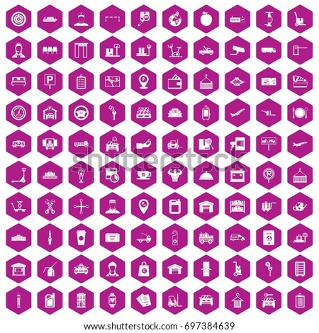 100 loader icons set in violet hexagon isolated vector illustration