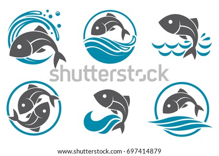 collection of fish icon with waves Royalty-Free Stock Photo #697414879