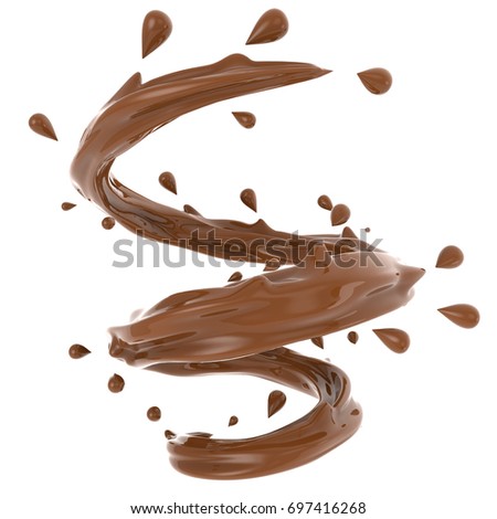 Chocolate twisted splash isolated on white background. 3D rendering.
