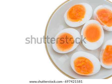 Boil egg, Boiled eggs cut in half isolated on white background.