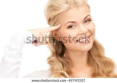 bright picture of pensive businesswoman over white