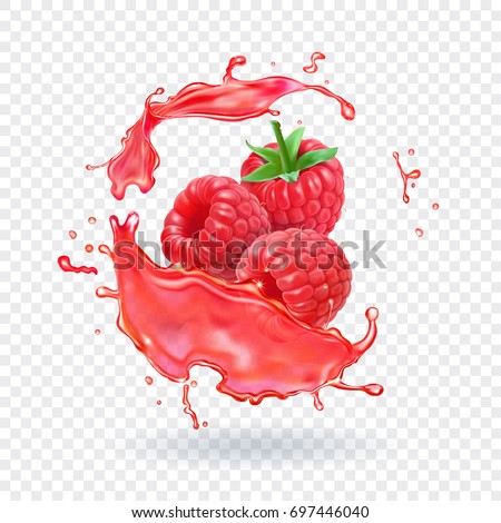 Raspberry juice Fresh fruit splash Vector illustration.