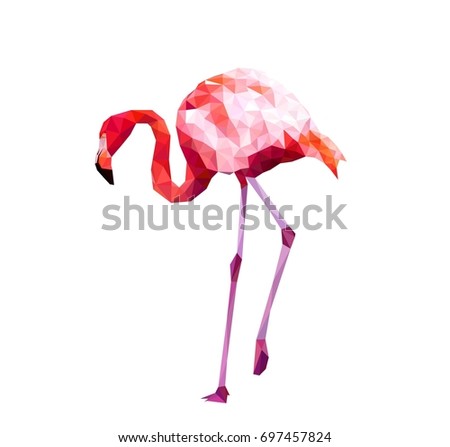 Polygon, low poly style flamingo on white background