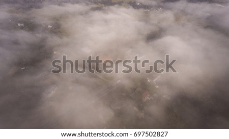 Foggy Landscape on Early Morning, Aerial View