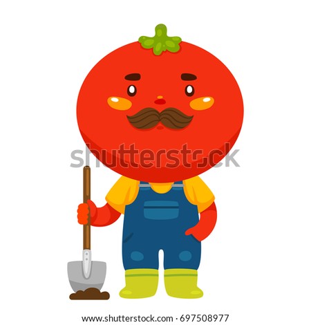 Farmer Tomato, cartoon character, vector, isolated illustration on a white background.