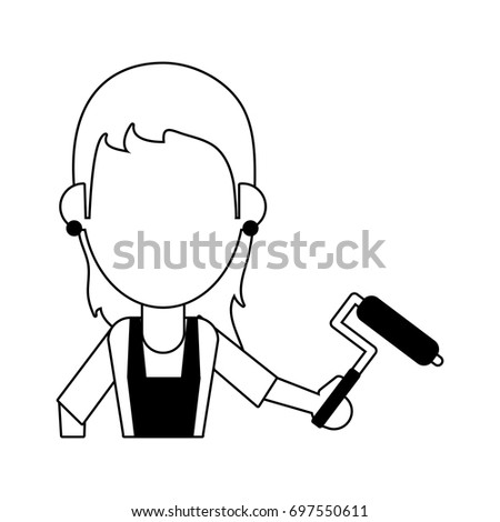 woman holding paint roller avatar icon image