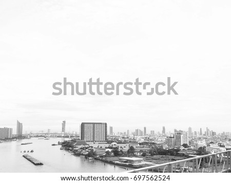 River view in the city from the bridge in Thailand,black and white.