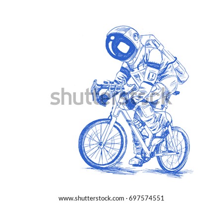 Astronaut futuristic bicycle race, Hand Drawn Sketch Vector illustration.