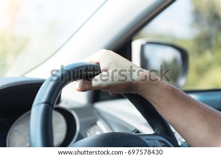 Men Behind The Wheel. Car Driving Concept Photo.