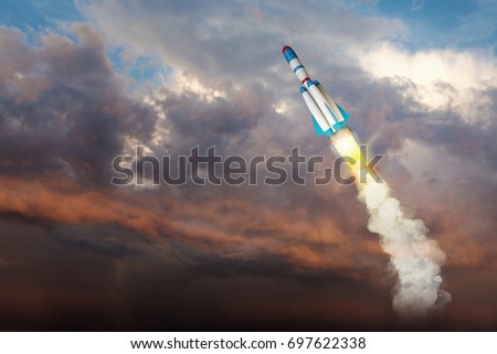 Rocket spaceship in the sky. 3D illustration elements