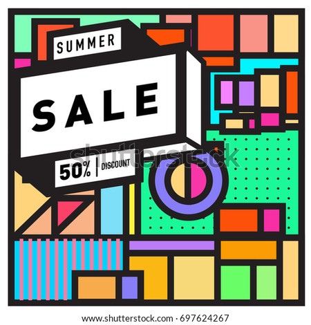 Abstract Colorful Geometric Summer Sale background design template. Trendy and Colorful Pattern design for fabric background and wallpaper. Summer Promotion and discount poster design.