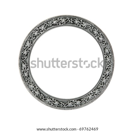 antique round silver frame (with clipping path) isolated on white background
