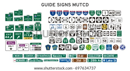 set of isolated guide signs of usa