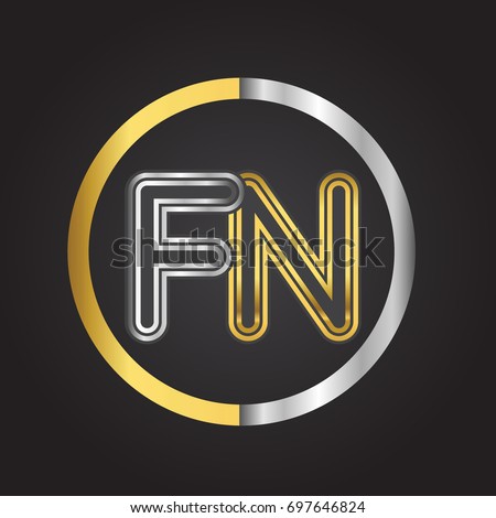 FN Letter logo in a circle. gold and silver colored. Vector design template elements for your business or company identity.
