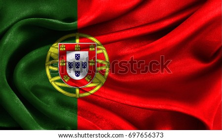 Realistic flag of Portugal on the wavy surface of fabric. This flag can be used in design