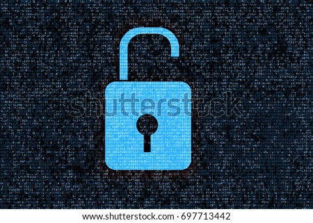 Blue digital lock on abstract computer background. Concept encrypted internet data or hacker attack