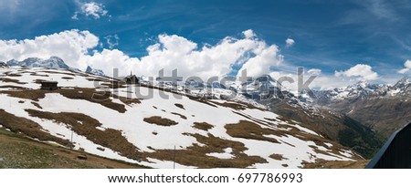 Beautiful mountain landscape with views on Zermatt valley and Matterhorn peak in Pennine alps, Zermatt, Valais, Switzerland, Europe