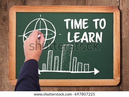 Digital composite of Time to learn text and diagrams on blackboard