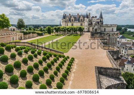 Amazing garden near Chateau d'Amboise (late 15th century); UNESCO World Heritage Site. Amboise, Indre-et-Loire, Loire Valley, France. Royalty-Free Stock Photo #697808614