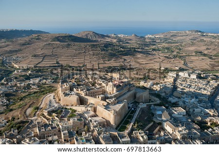 aerial view over the Citadella in Victoria city (Gozo island, Malta) Royalty-Free Stock Photo #697813663