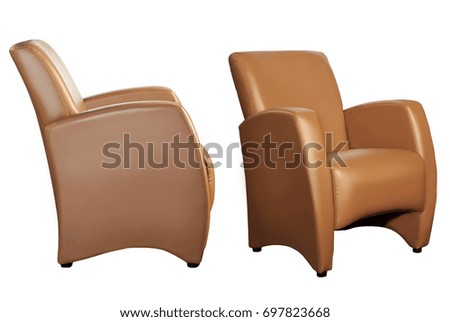 Colored chairs from fabric and suede on a white background
