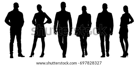 Set of businessmen vector silhouettes, group of men and women in formal dress Royalty-Free Stock Photo #697828327