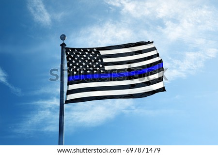 Support the Police Thin Blue Line American Flag on the mast
