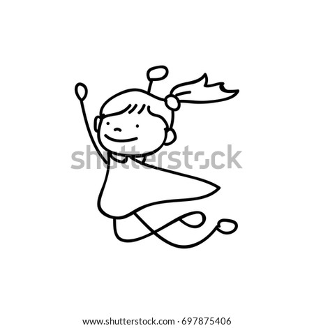 hand drawing cute girls line art. abstract happy people. happiness concept and illustration