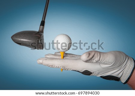 Man hand in professional golf glove holding golf equipment