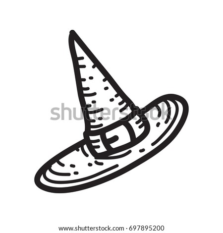 Hand Drawn Sketch Doodle of a Halloween Stuff Witch Hat Vector Icon Illustration